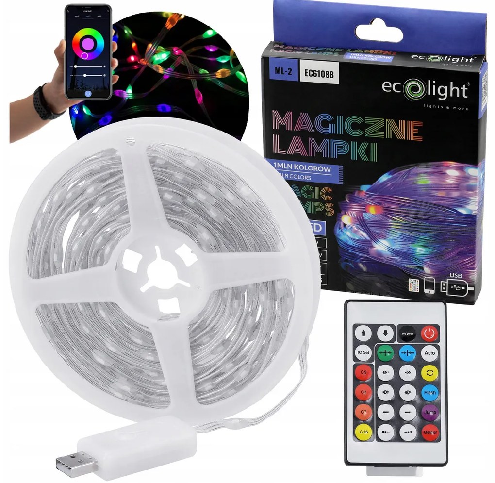 ECOLIGHT Osvetlenie vianočného stromčeka IP65 RGB LED pásik 10m 200led