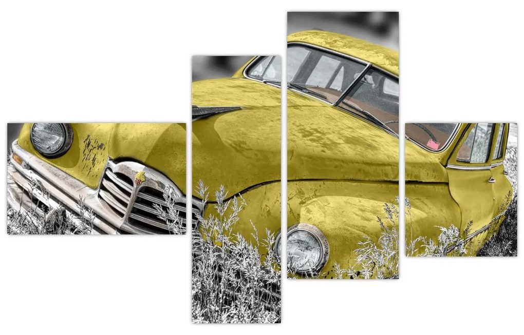 Obraz žltého autá na lúke