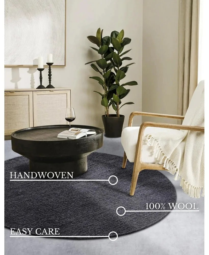 Tmavosivý ručne tkaný vlnený okrúhly koberec ø 200 cm Francois – Villeroy&Boch