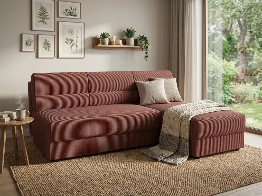 Rozkladacia obojstranná sedacia súprava do L TAVERO SLIM 201x140 cm, tmavoružová
