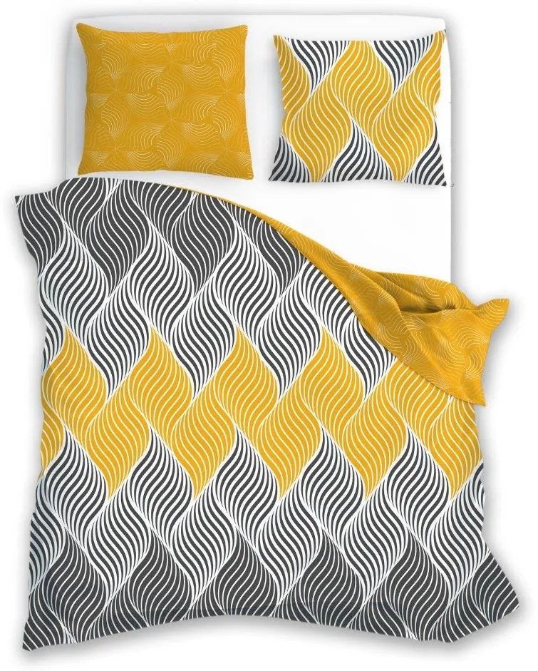 Bavlnené obliečky Elegant 021-B 220x200 + 2x 70x80 žlté-šedé