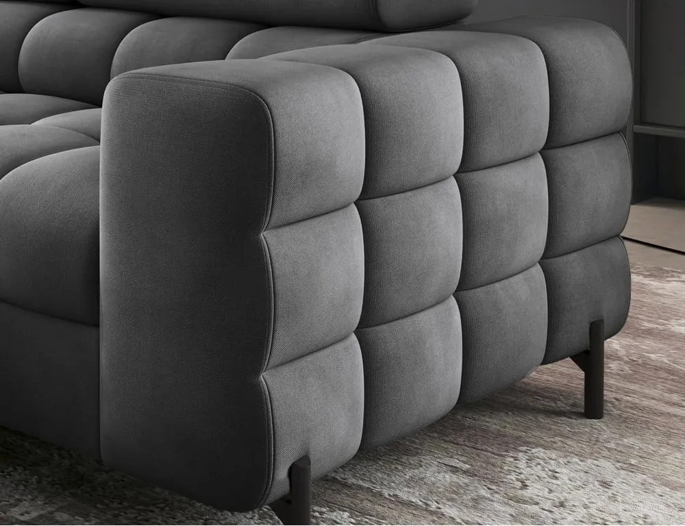 Tmavosivá zamatová rozkladacia/s úložným priestorom rohová pohovka (ľavý roh/do L) Ferucce – ELTAP