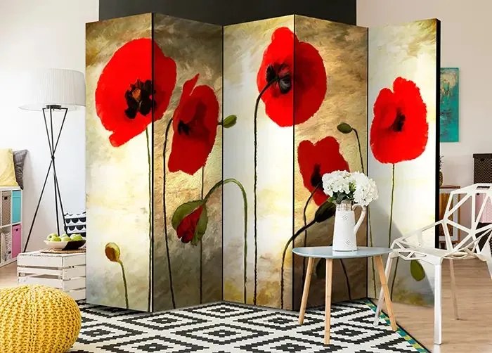 Paraván - Golden Field of Poppies II [Room Dividers] Veľkosť: 225x172, Verzia: Jednostranný