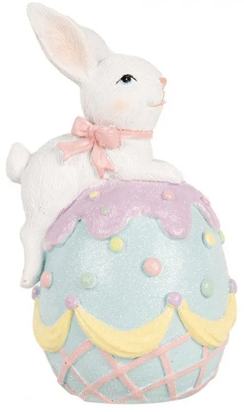 Dekorácia králik s mašľou na modrom vajíčku - 9*9*17 cm