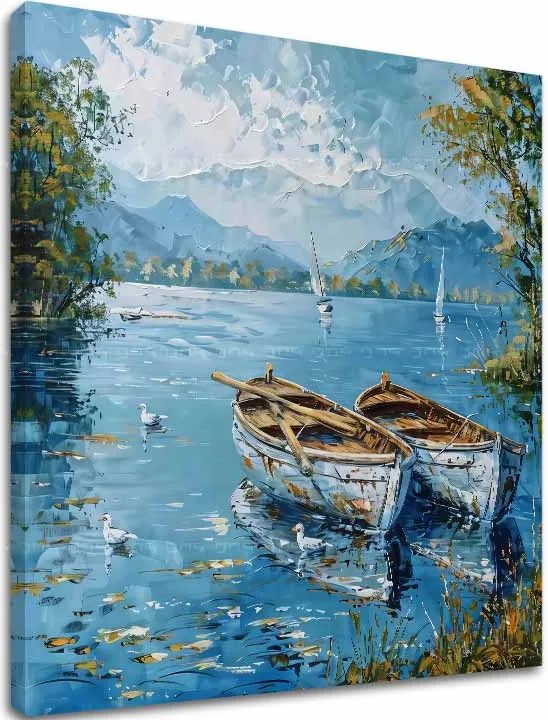 Obraz krajiny na plátne Scenéria s loďkami | Akrylové detaily 60x60 cm