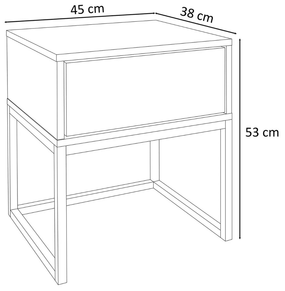 NOČNÝ STOLÍK EDWARD BIELY VYSOKÝ LESK + BIELY OCEĽOVÝ PODSTAVEC