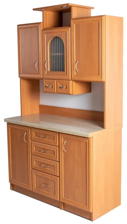 Kredenc II Ramiak 120 s osvetlením, jelša (sklo oblúčik, u10 satyna, marmur lux)