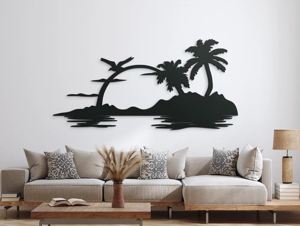 drevko Drevený obraz Palmový ostrov Rozmer obrazu: 32 x 65 cm, Farba dekorácie: Čierna