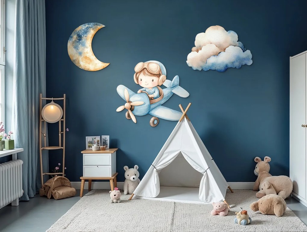 drevko | Detská dekorácia Lietadielko s malým pilotom 48 x 1395 cm