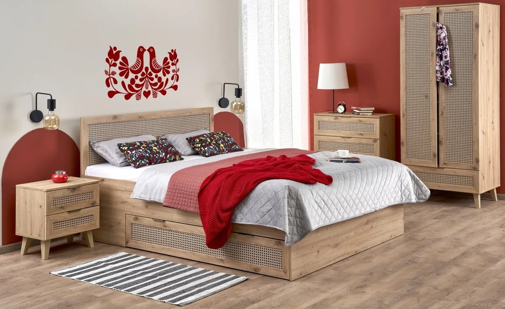 Dvoulůžková postel Borneo K 160x200 s šuplíky dub artisan/černá