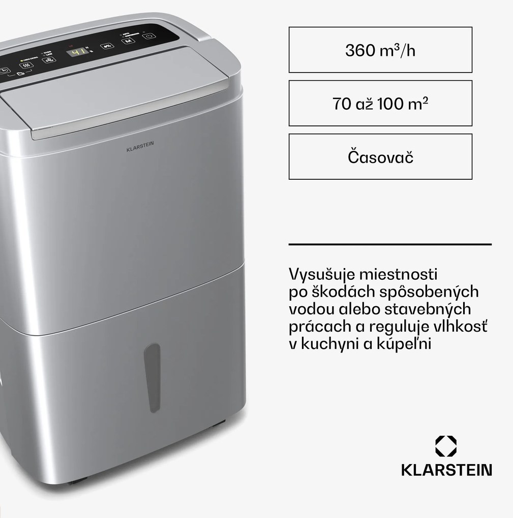 Klarstein DryFy Connect 50 odvlhčovač vzduchu, 50 l / deň, 100 m², ovládanie pomocou aplikácie, mobilný, nádrž na vodu