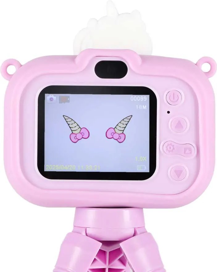 Detský digitálny fotoaparát KIK jednorožec 1080P so statívom, fialový