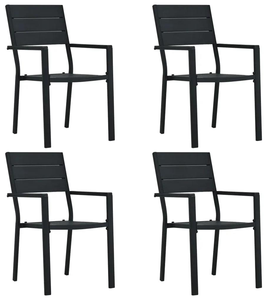 Záhradné stoličky 4 ks čierne HDPE drevený vzhľad