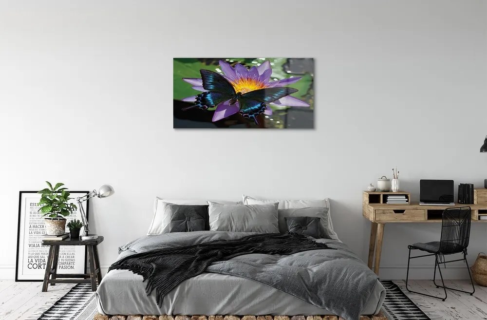 Sklenený obraz motýľ kvetina 100x50 cm