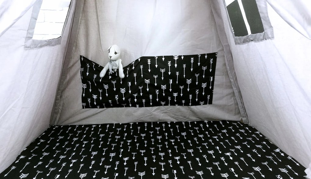 Detský stan TEEPEE (TÍPÍ) ŠÍPY s doplnkami - sivý / čierny