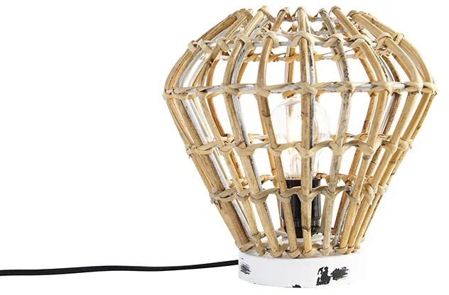 Rustikálna stolná lampa bambusová s bielou - Canna Diamond