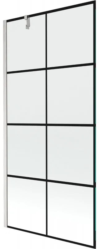 Mexen Next, 1-krídlová vaňová zástena 90 x 150 cm, 6mm číre sklo - čierny vzor, oceľová, 895-090-000-00-77-97