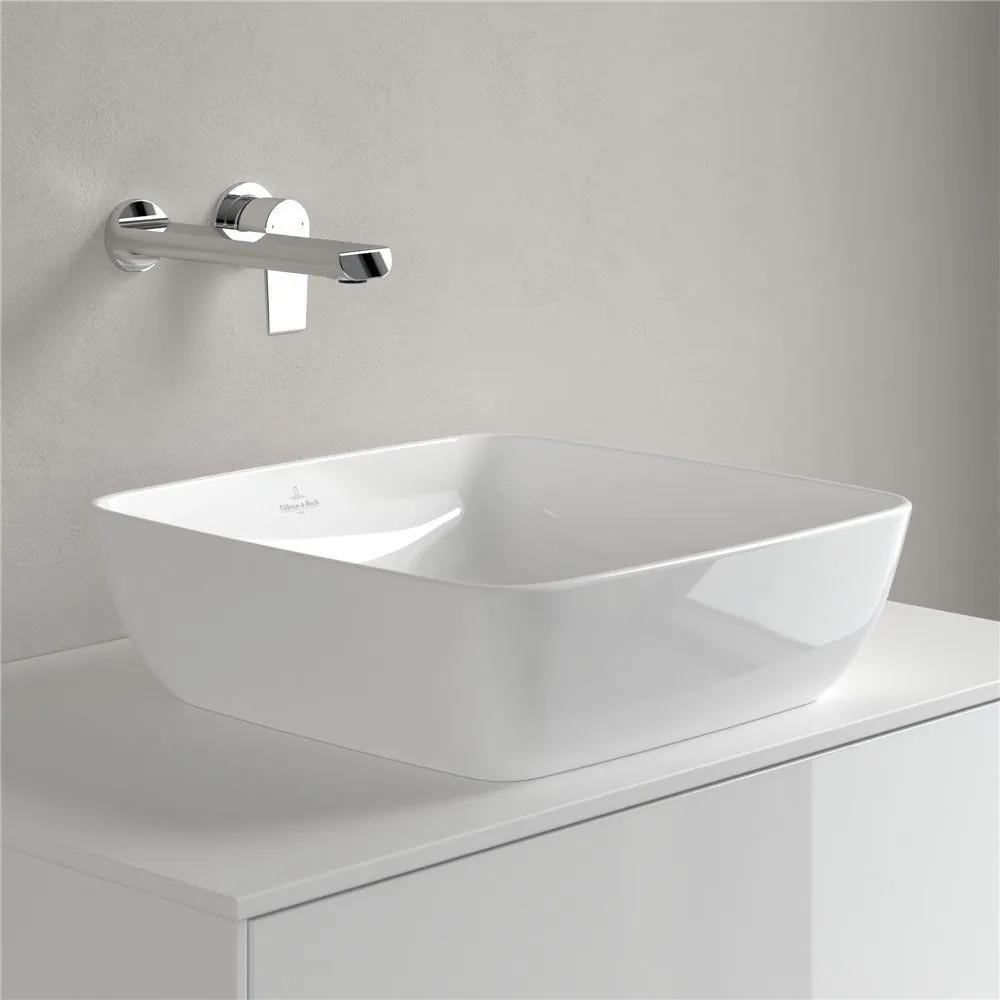 VILLEROY &amp; BOCH Artis štvorcové umývadlo na dosku bez otvoru, bez prepadu, 410 x 410 mm, biela alpská, 41784101