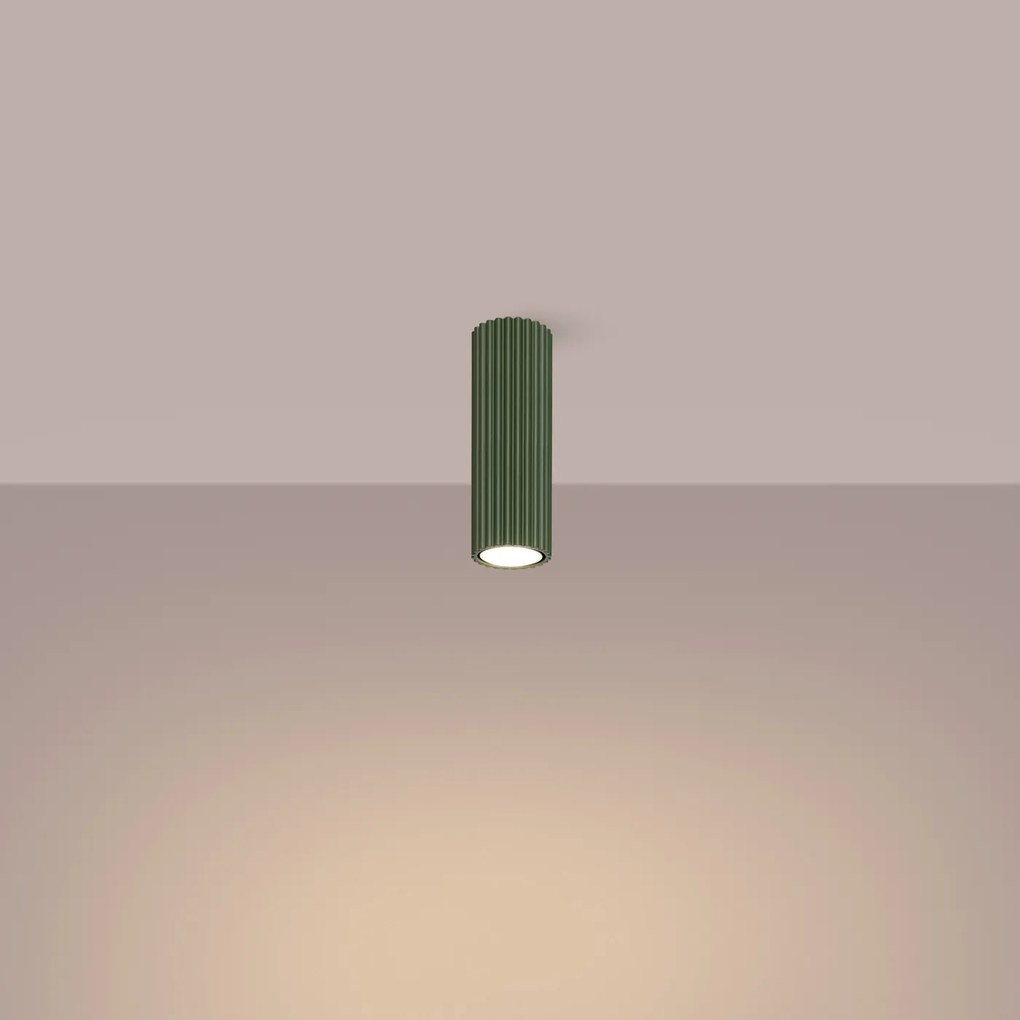 Stropné svietidlo Karbon, 1x olivovo zelené kovové tienidlo, (20 cm)