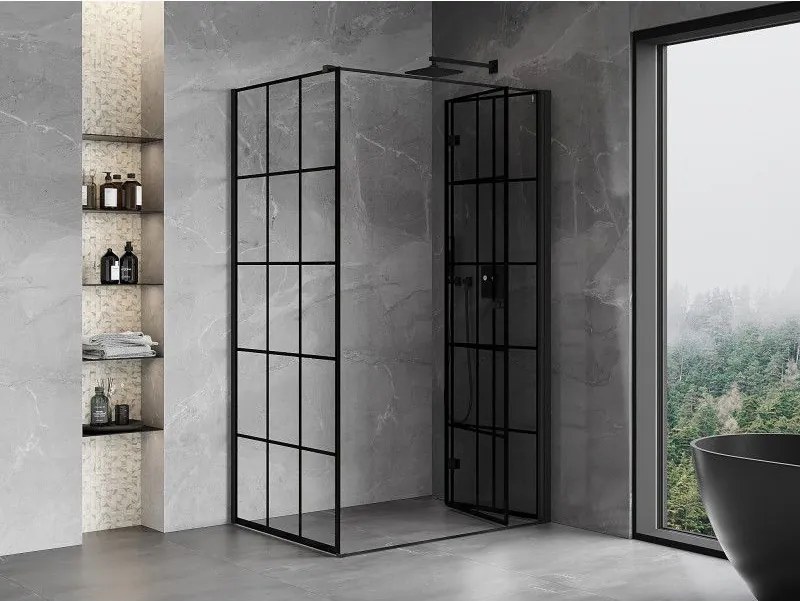 Mexen Mist-F T, 1-krídlový skladací sprchový kút pravý 120 x 70 cm, číre sklo-čierna mriežka, 8A6T-120-070-70-77-P