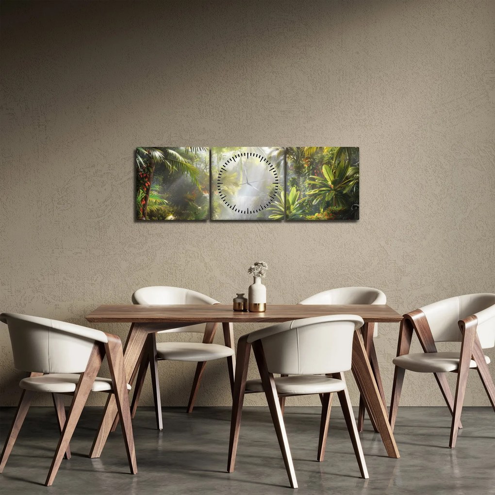 Obraz - Tropický dažďový prales (s hodinami) (90x30 cm)