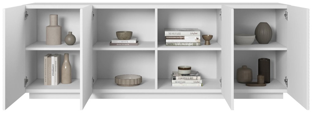 Štvordverová komoda Asha 200 cm - biely mat