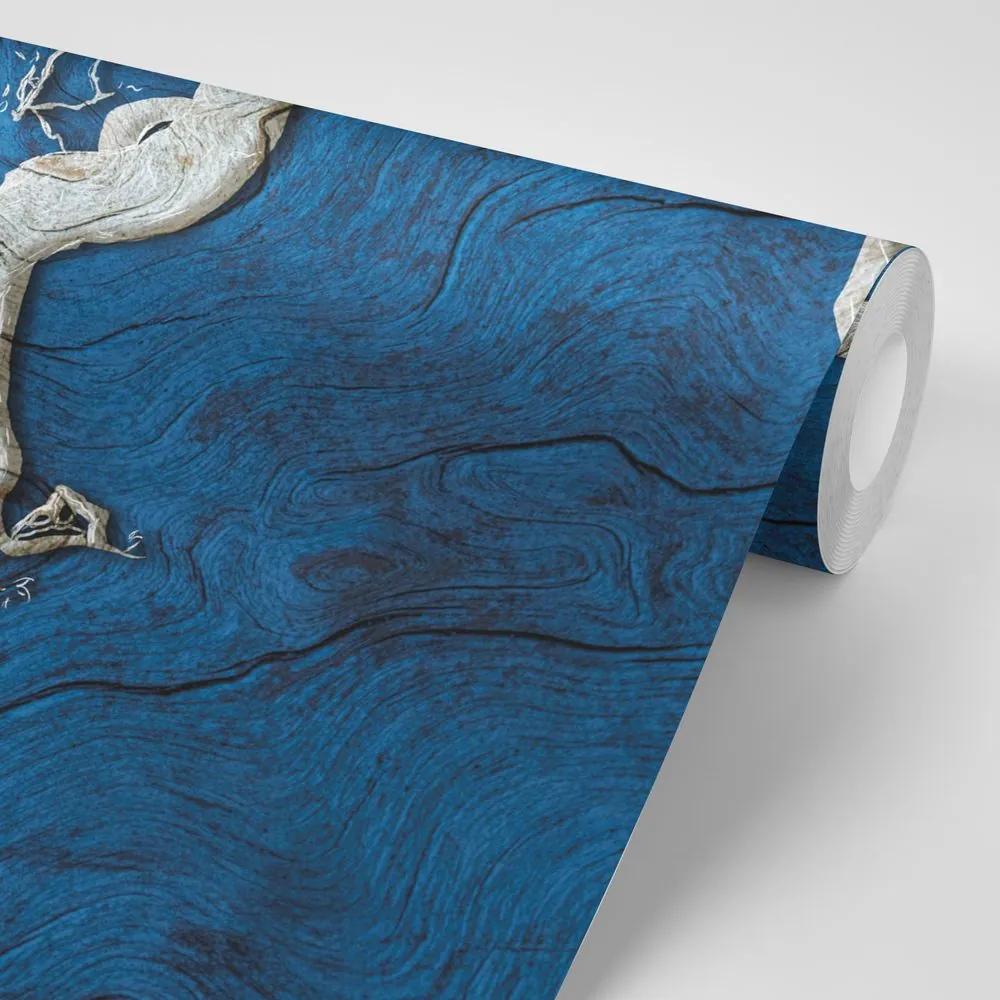 Samolepiaca tapeta abstraktný maľovaný strom s modrým detailom