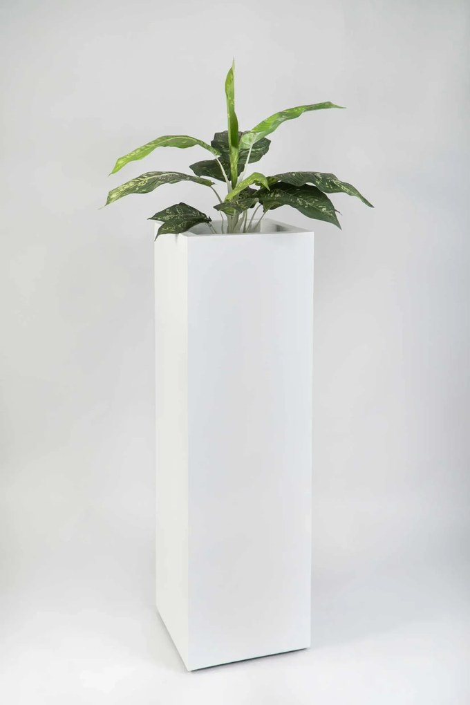 Hranatý kvetináč BLOCK, výška 100 cm, materiál MDF, biely mat