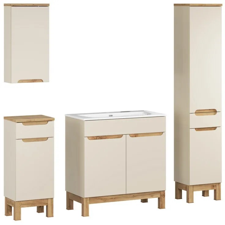 Koupelnová sestava Bali Sky se zápustným umyvadlem, skříňkami 80 cm kašmírová/dub wotan