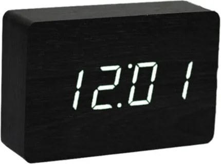 Čierny budík s bielym LED displejom Gingko Brick Click Clock