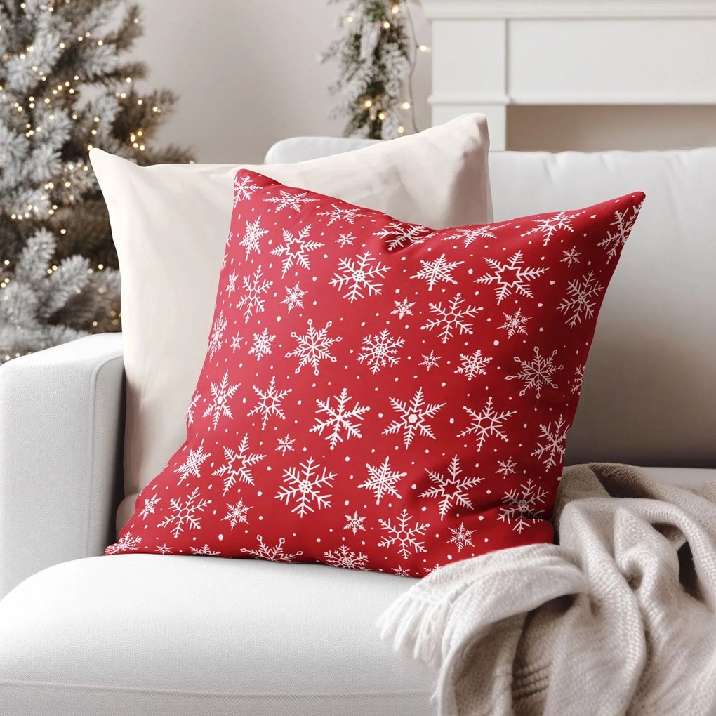 Goldea vianočná obliečka na vankúš valencia - biele vločky na červenej 45 x 45 cm