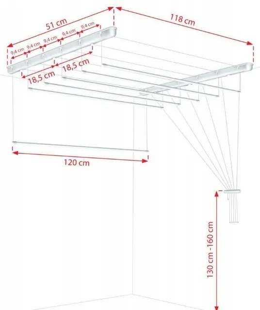 Erga Erga, stropný vešiak na sušenie bielizne 6x120 cm, biela, ERG-SEP-10SUSSUF6PP12