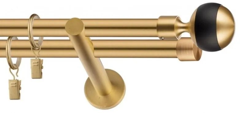 Dekorstudio Garniža dvojradová Guľa GLOBUS zlatá 19mm Dĺžka: 360cm, Typ uchytenia: Držiak dvojitý modern, Typ príslušenstva: Krúžky tiché so štipcami