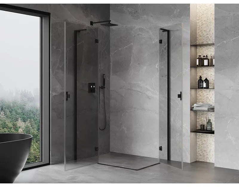 Mexen Mist-H L Duo, 2-krídlový sprchový kút 110 x 95 cm, číre sklo, čierny profil, 8A5L-110L-095P-70-00