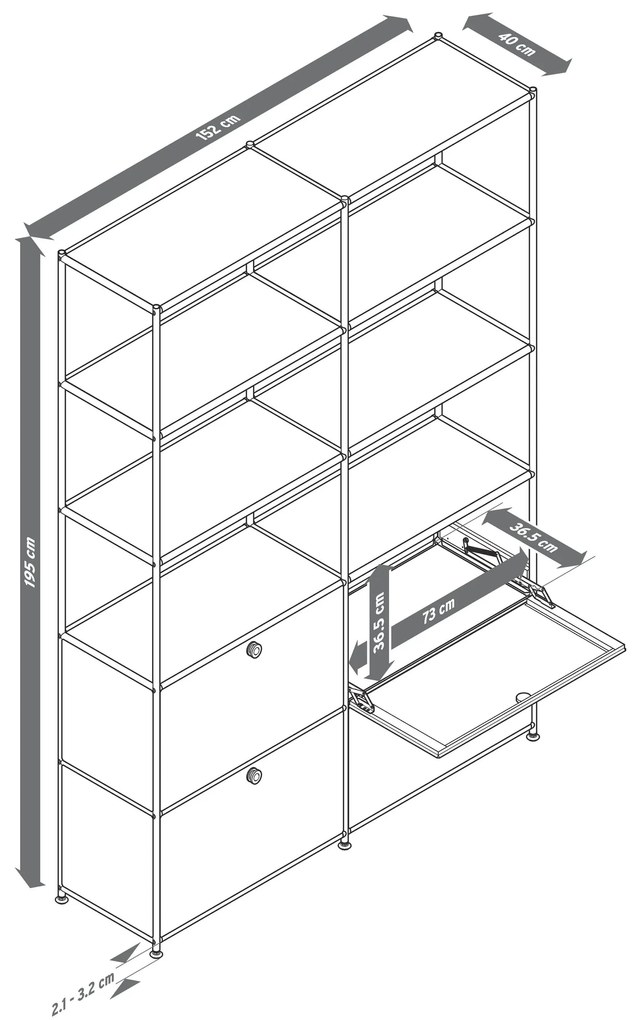 Vysoká kovová skrinka »CN3« so 4 výklopnými priečinkami, sivá