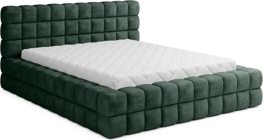 Tmavozelená čalúnená dvojlôžková posteľ s úložným priestorom s roštom 160x200 cm Dizzle – ELTAP