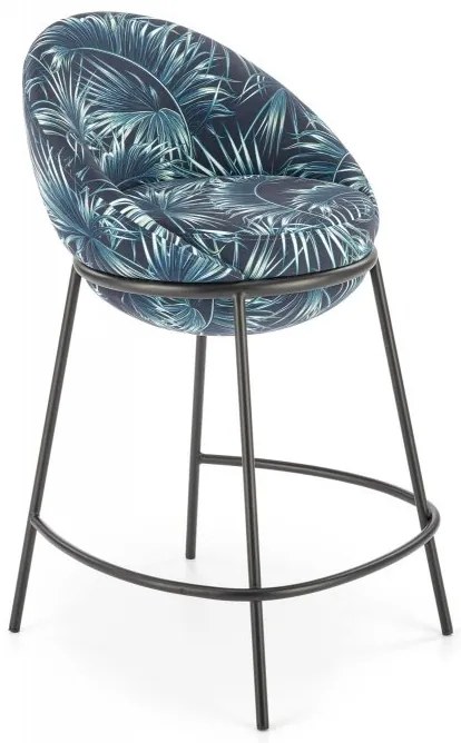 Barová stolička KLINT — oceľ, látka, modrá / vzor