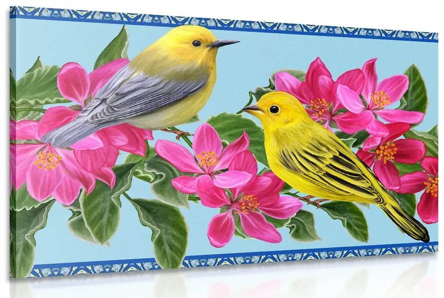 Obraz vtáčiky a kvety vo vintage prevedení Varianta: 120x80