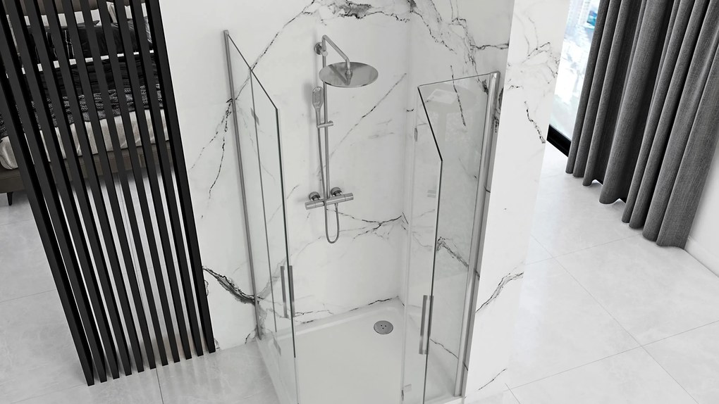 Štvorcový sprchový kút REA MOLIER DOUBLE 90x90 cm, chróm/transparent - bez vaničky