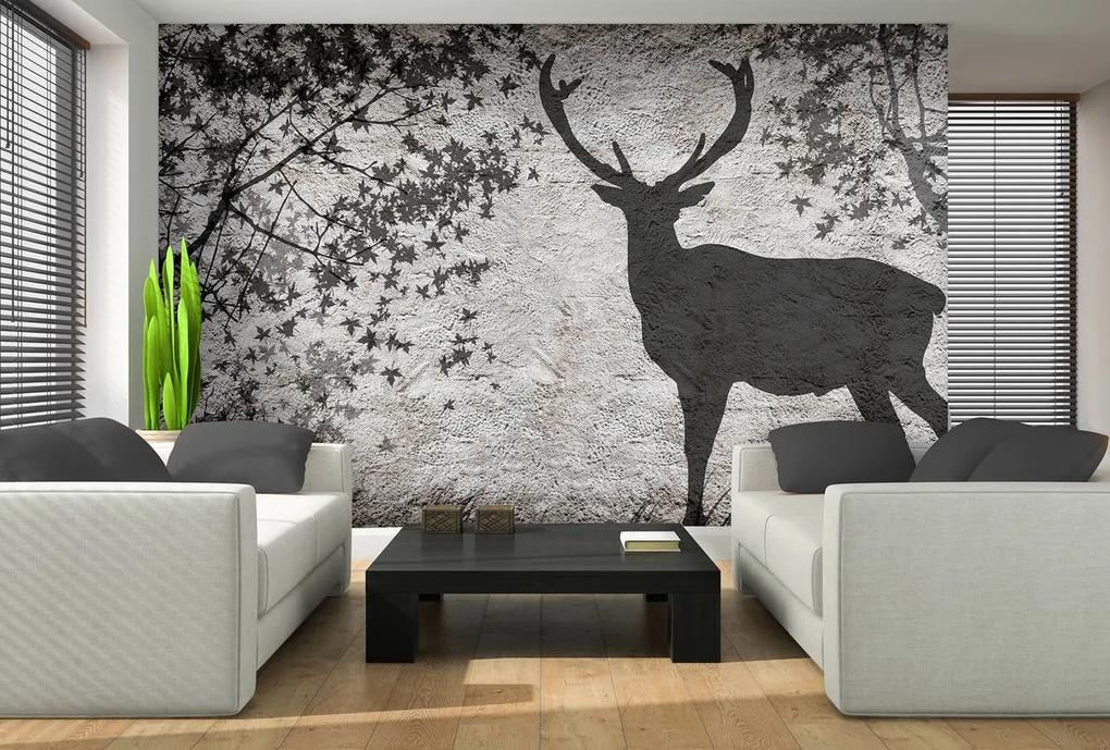 Fototapeta - Tieň jeleňa na šedej stene (152,5x104 cm)