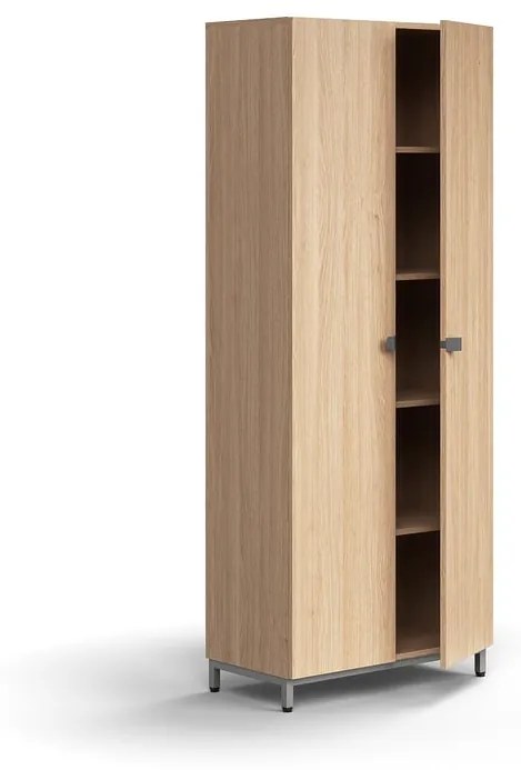 Skriňa QBUS, 4 police, na nožičkách, s madlom, 2020x800x420 mm, strieborná, dub