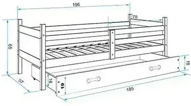 Posteľ RINO 190x90cm Grafitová - Biela