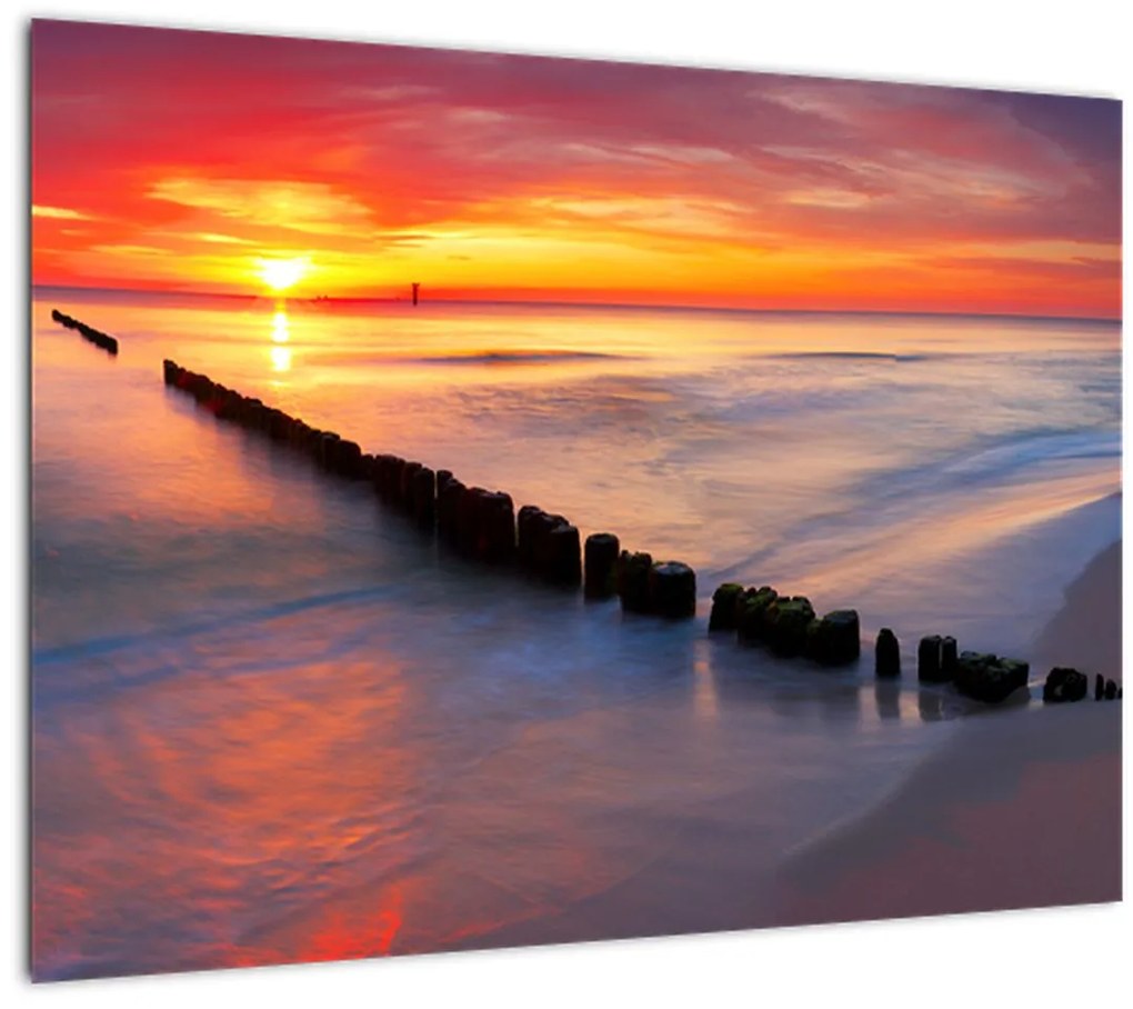 Sklenený obraz - Západ slnka, Baltské more, Poľsko (70x50 cm)