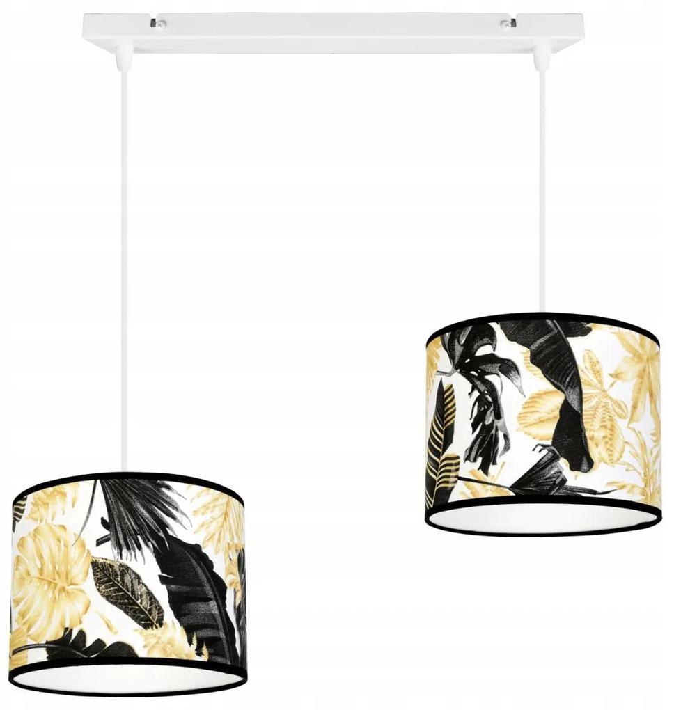 Závesné svietidlo GOLD FLOWERS, 2x biele textilné tienidlo s kvetinovým vzorom, (výber z 2 farieb konštrukcie)