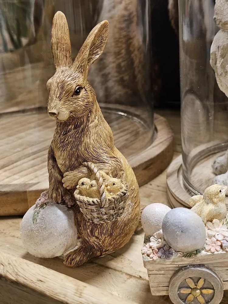 Dekorácia socha králik s vajíčkom a kuriatkami - 9*7*14 cm