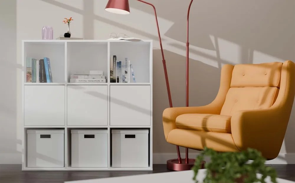 Regál MALAX 3x3 s 3 dvierkami 110 cm biely