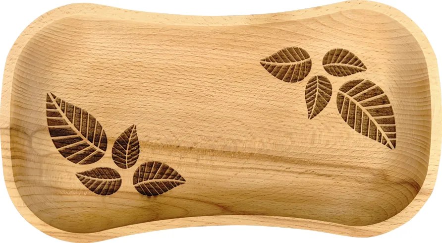 AMADEA Drevený servírovací podnos s motívom listov, masívne drevo, 30 cm