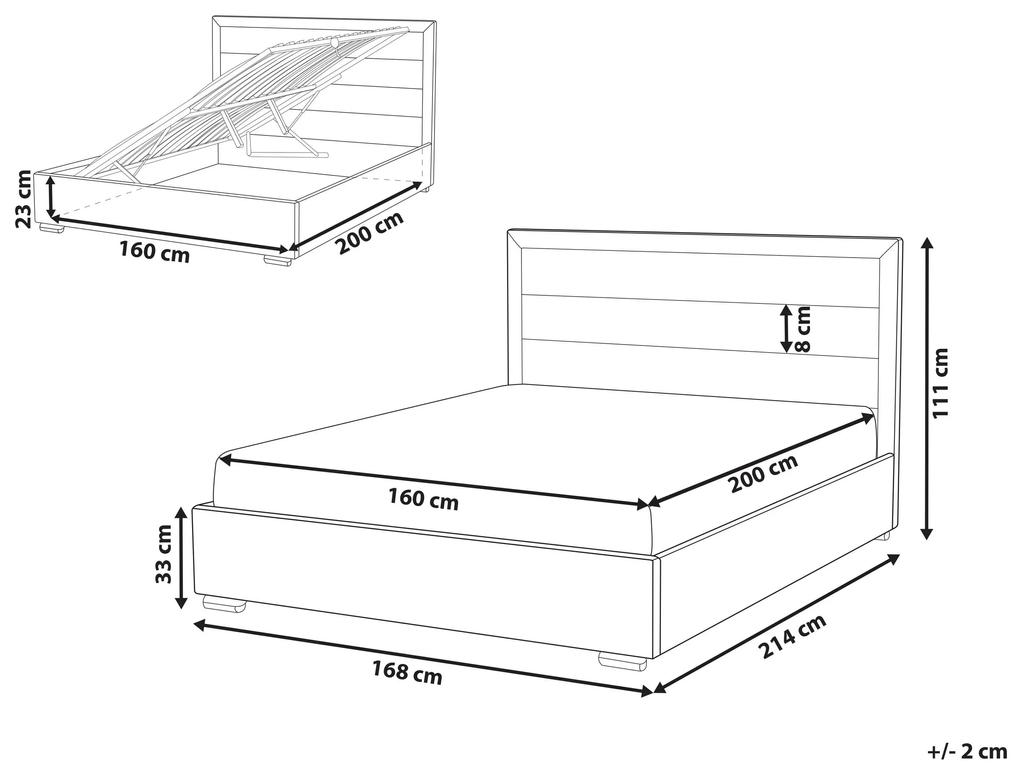 Zamatová posteľ s úložným priestorom 160 x 200 cm tmavosivá ROUEN Beliani