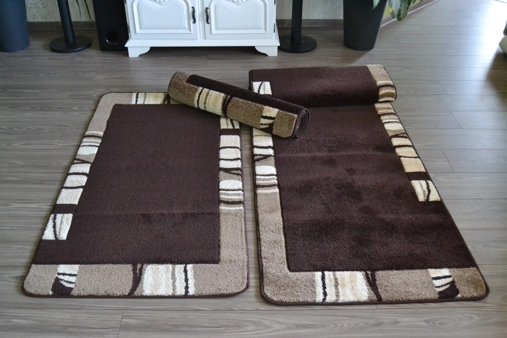 Kobercový set vzorovaný 1x(80x250 cm), 2x(60x150 cm) - hnedo-béžový