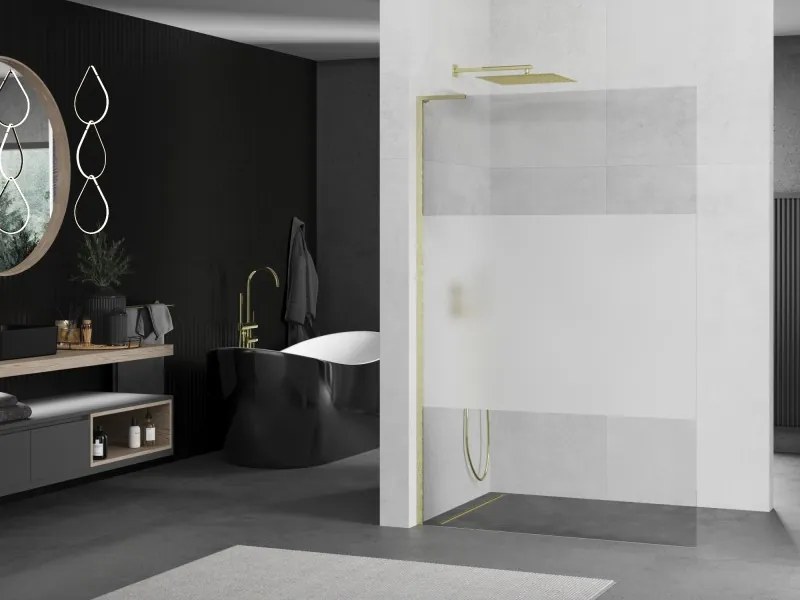 Mexen Kioto L, sprchová zástena Walk-In 70 x 200 cm, 8mm číre sklo-námraza, zlatý matný profil, 800-070-103-55-35